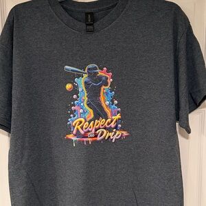 Gildan Dark Heather Respect the Drip Graphic T-Shirt Adult Size Large